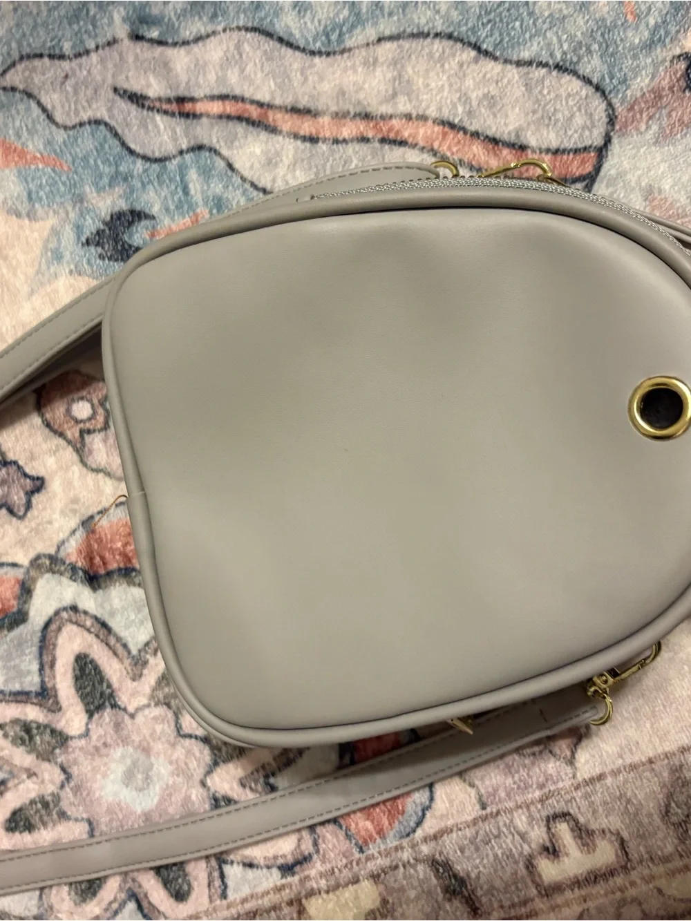 Stylish Triple-Zip Crossbody Bag in Light Gray with Gold Hardware